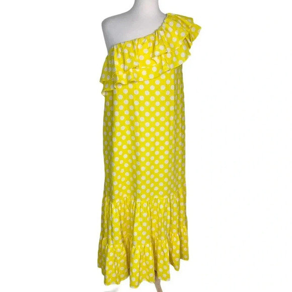 Lisa Marie Hernandez Linen Blend Polka Dot Ruffle Dress Yellow Size XS NWT - Picture 9 of 15